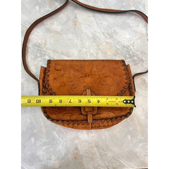 Patricia Nash Barcellona Saddle Bag Burnished Tooled Italian Brown Leather - Picture 6 of 11